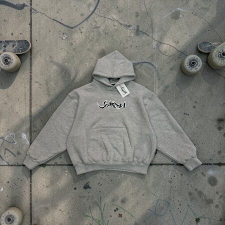 buzo hoodie urb x curva gris melange