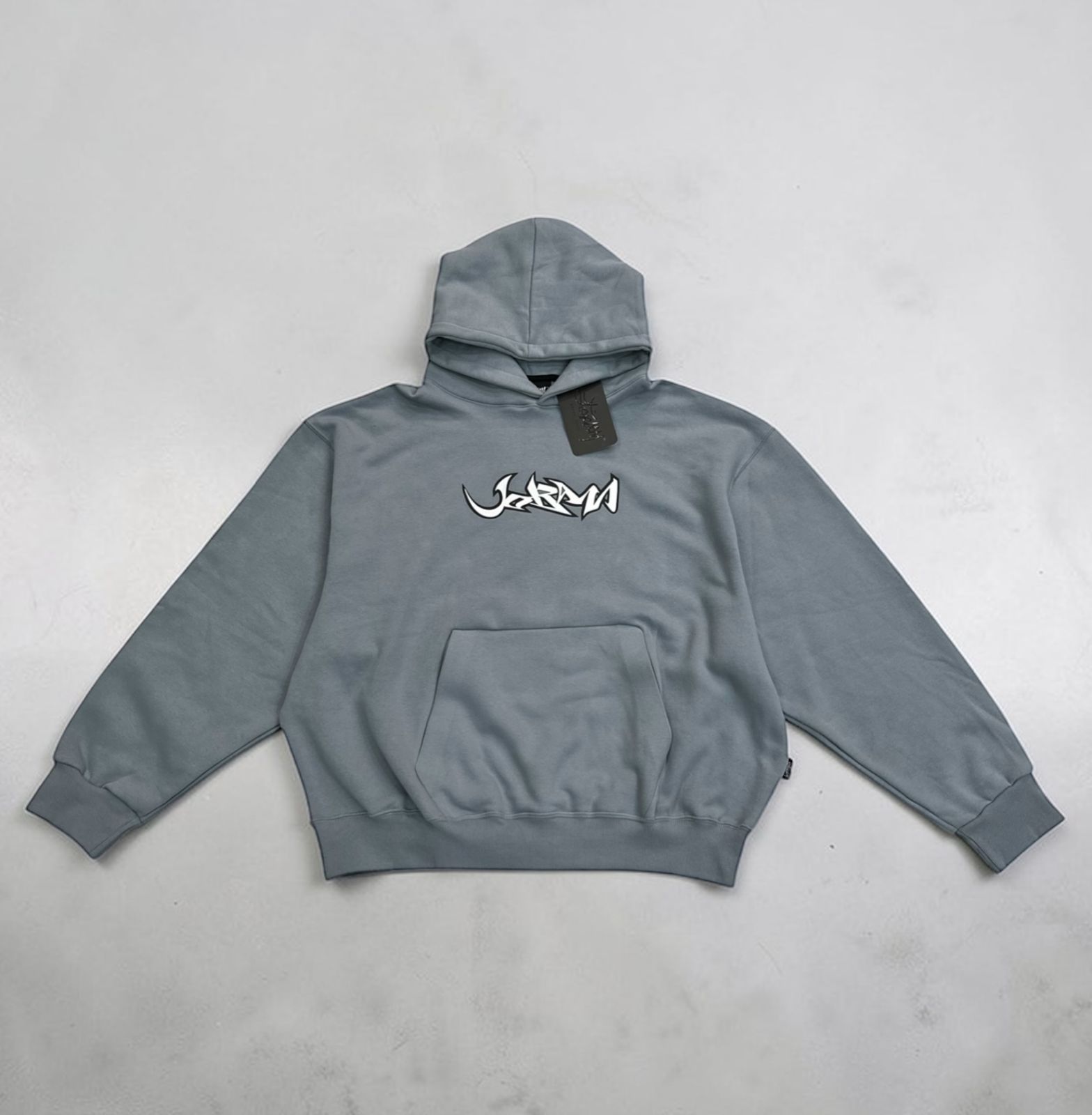 buzo hoodie urb x curva azul verdoso